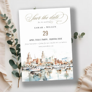Save The Date Chic Tampa Floride Skyline Mariage d'aquarelle