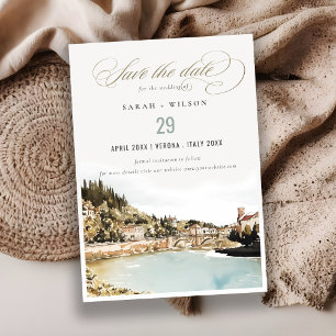 Save The Date Chic Vérone Adige Rivière Italie Aquarelle italien
