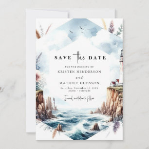 Save The Date Chic Watercolor Waves Mariage phare