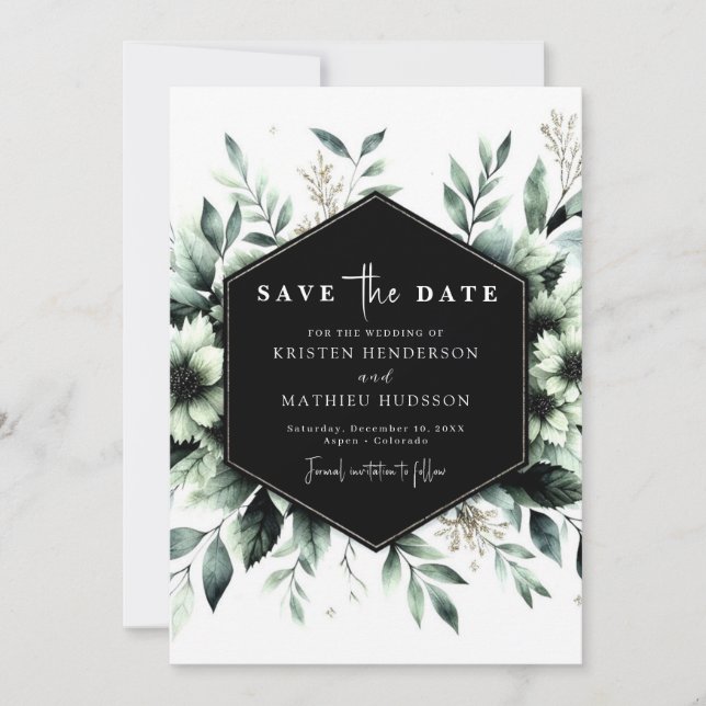Save The Date Chic Whimsical Botanique Sage Mariage vert (Devant)
