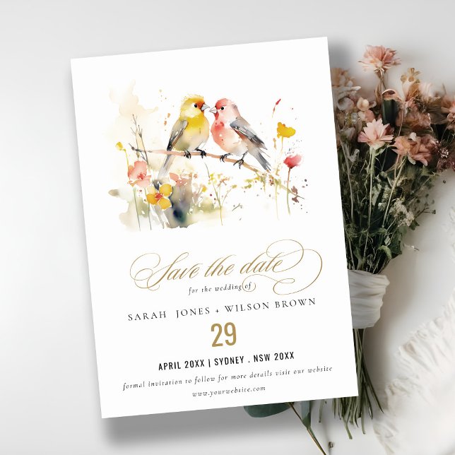 Save The Date Chic Wild Botanical Aquarelle Inséparables Mariage (Créateur téléchargé)