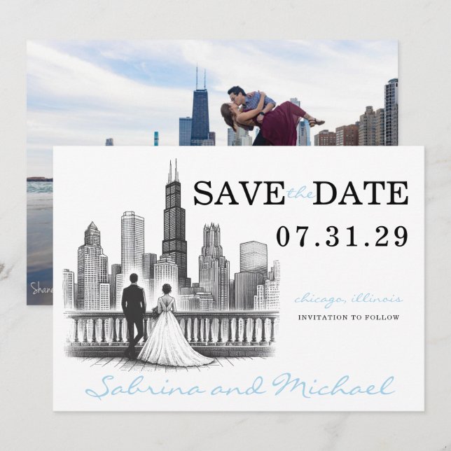 Save The Date Chicago Couple (Devant / Derrière)
