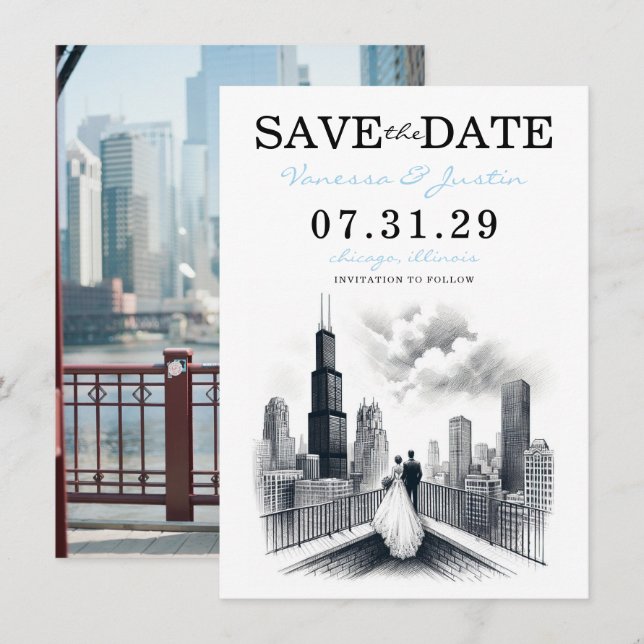 Save The Date Chicago Couple (Devant / Derrière)