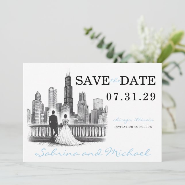 Save The Date Chicago Couple (Debout devant)