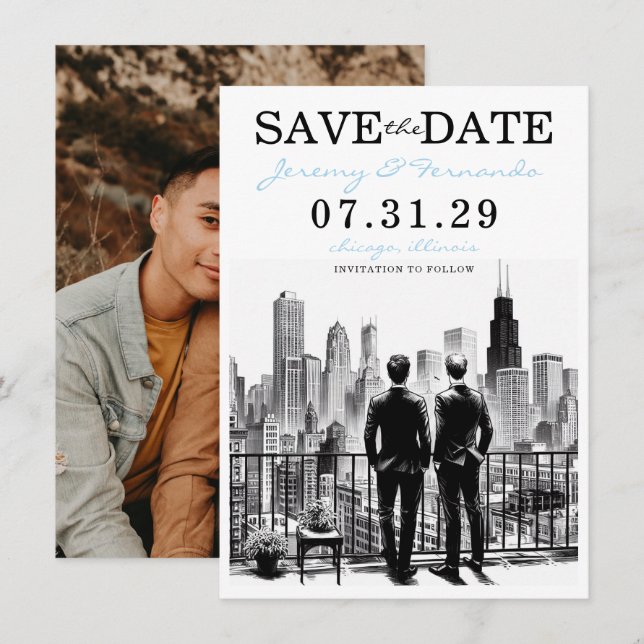 Save The Date Chicago Grooms (Devant / Derrière)