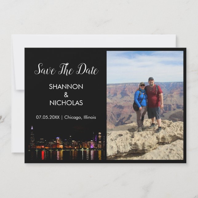 Save The Date Chicago Skyline Fiançailles Photo Enregistrer La D (Devant)