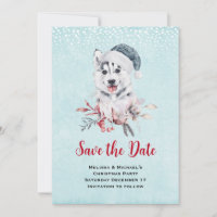 Chien de Noël Husky dans un chapeau de Père Noël