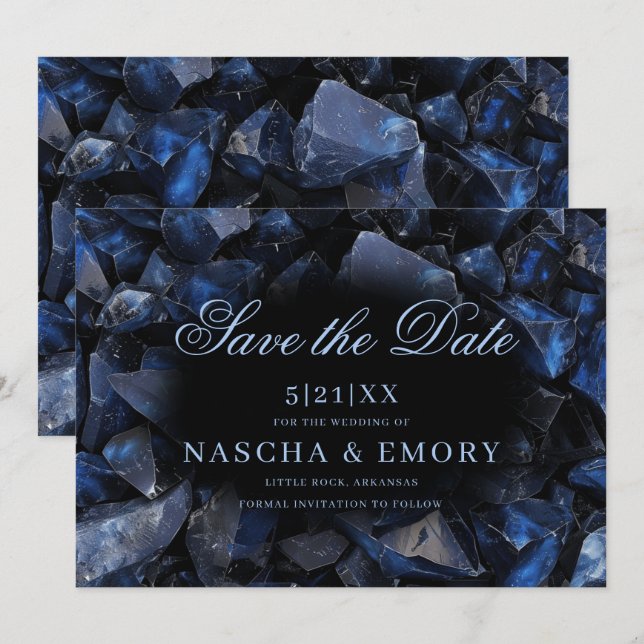 Save The Date Chiffres de sorcière bleu foncé Boho Mariage noir (Devant / Derrière)