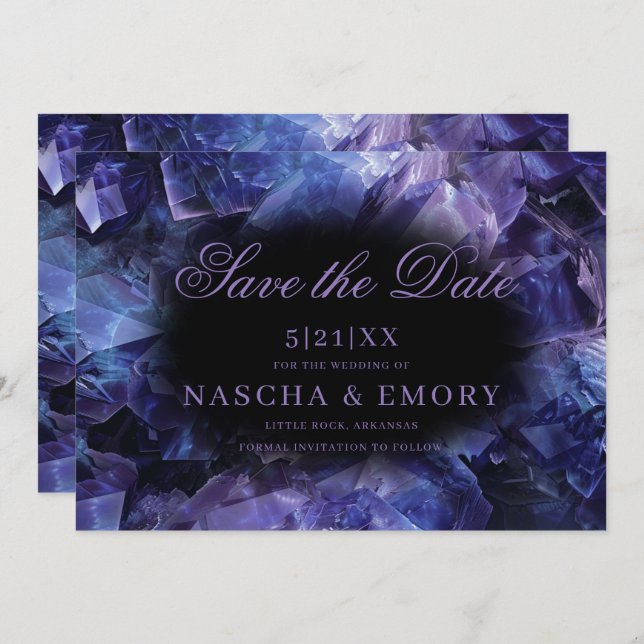 Save The Date Chiffres de sorcière Boho pourpre foncé Mariage no (Devant / Derrière)