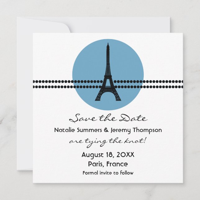 Save The Date Chiffres parisiens Sauvez la date Invitation, Bleu (Devant)