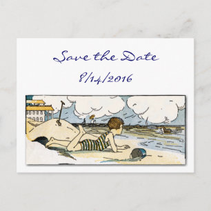 Save the Date Child Vintage Beach Art Postcard