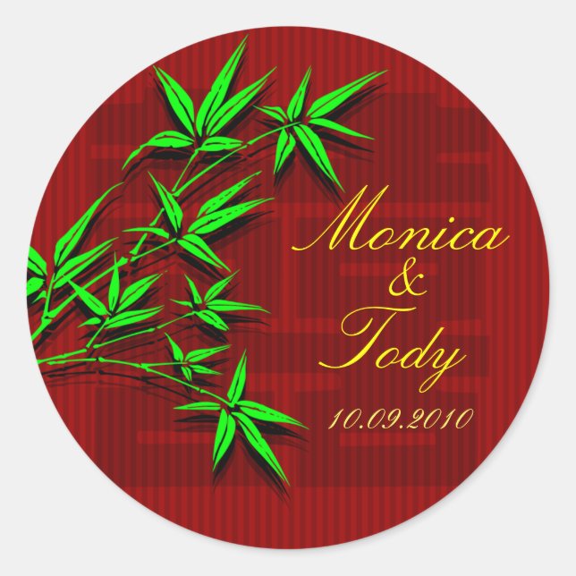 Save the date Chinese bamboo wedding sticker (Front)
