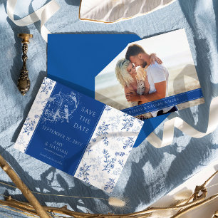 Save The Date Chinoiserie Bleu Élégance Romantique Photo Mariage