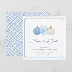 Save The Date Chinoiserie Citrouille de la chute Bleu et Blanc