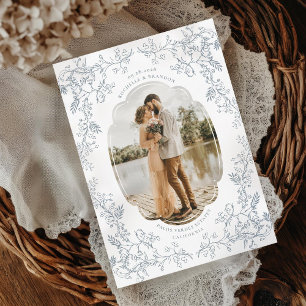 Save The Date Chinoiserie Romantique Antique Photo Bleu Français
