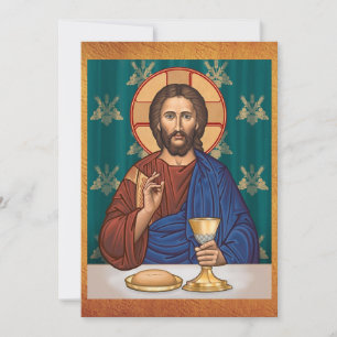 Save The Date Christ avec Chalice, arrière - plan parchemin
