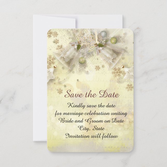 Save The Date Christmas Gold Bell Enregistrer la date (Devant)