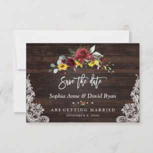 Save The Date Chute Bourgogne Floral Fleurs de soleil Mariage de