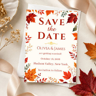 Save The Date Chute d'automne rustique Teal et feuilles orange S