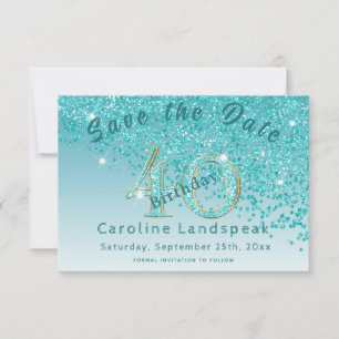 Save The Date Chute de la Parties scintillant bleue Turquoise po