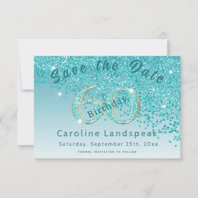 Save The Date Chute de la Parties scintillant bleue Turquoise po (Devant)