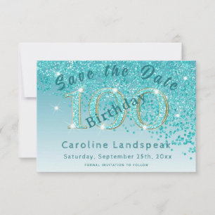Save The Date Chute de la Parties scintillant bleue Turquoise po