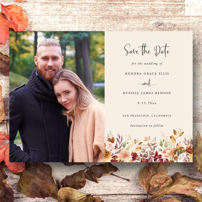 Save The Date Chute dorée Terracotta Floral (Créateur téléchargé)