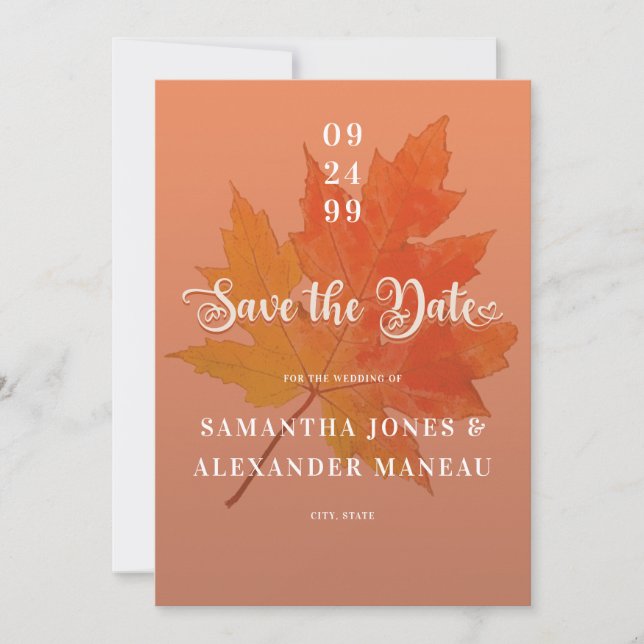 Save The Date Chute en amour Boho Leaf Terracotta Pas de Mariage (Devant)