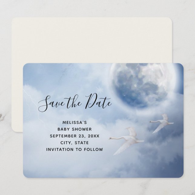 Save The Date Ciel bleu magique avec cygnes volants (Devant / Derrière)
