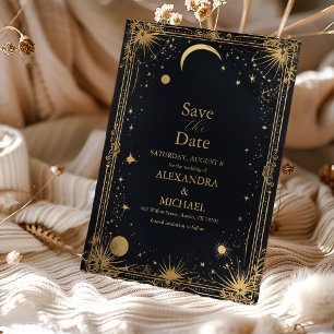 Save The Date Ciel Or Noir Soleil Lune Astronomie Mariage