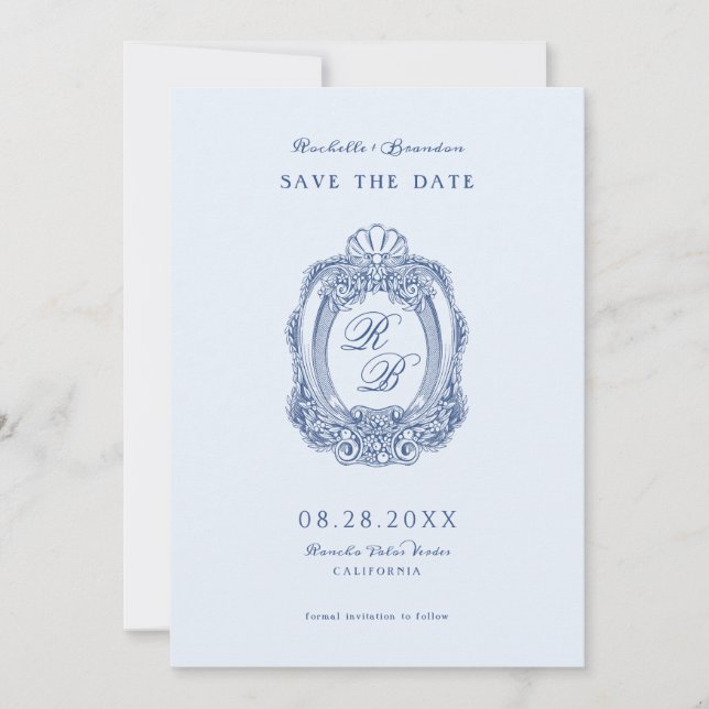 Save The Date Cimier baroque Mariage bleu français (Devant)
