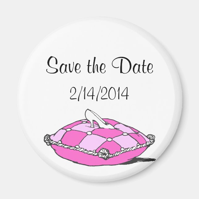 Save the Date Cinderella Slipper Pink Pillow Magnet (Front)