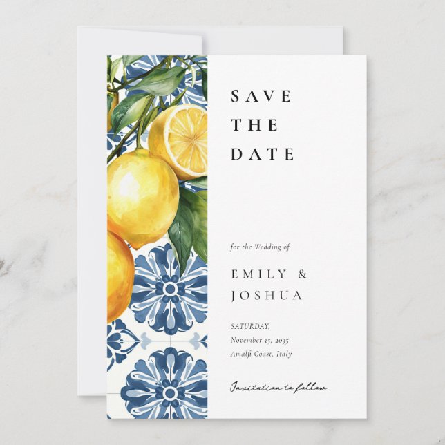Save The Date Citron Citrus Positano Mariage italien (Devant)