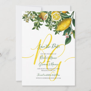 Save The Date Citron jaune rustique et feuillage Mariage de verd