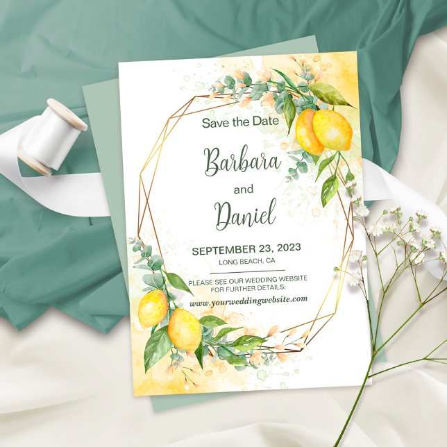 Save The Date Citrons Eucalyptus Fleurs jaunes Enregistrer la da (Créateur téléchargé)