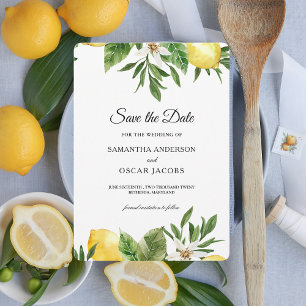 Save The Date Citrons jaunes et feuille d'aquarelle moderne 