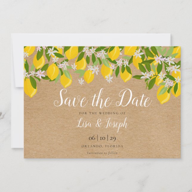 Save The Date Citrons rustiques fleurissent élégant script (Devant)