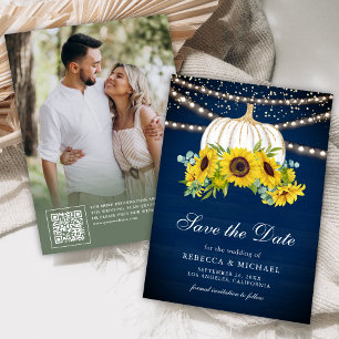 Save The Date Citrouille blanc bleu de la marine tournesols Mari