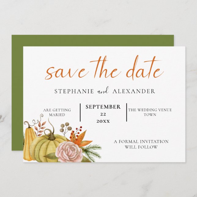 Save The Date Citrouille d'automne Floral Mariage QR Code (Devant / Derrière)