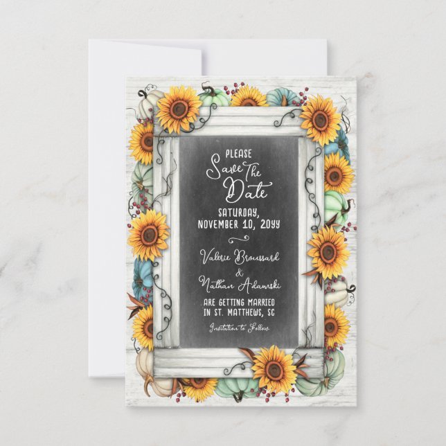Save The Date Citrouille de tournesol Automne ferme Mariage camp (Devant)