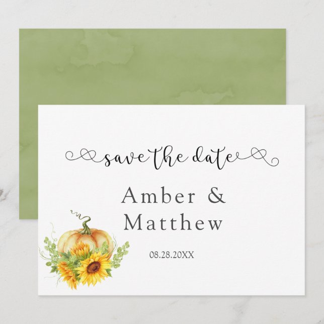 Save The Date Citrouille Sunflowers Mariage Enregistrer Les Cart (Devant / Derrière)