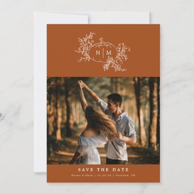 Save The Date Citrouille Vines Monogramme Mariage (Devant)