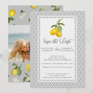 Save The Date Citrus citron feuillage floral Gris jaune Photo
