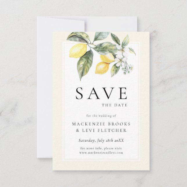 Save The Date Citrus de citron Élégant Mariage méditerranéen (Devant)