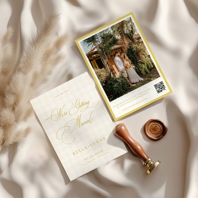 Save The Date Citrus Yellow Check Luxe Summer Wedding (Créateur téléchargé)