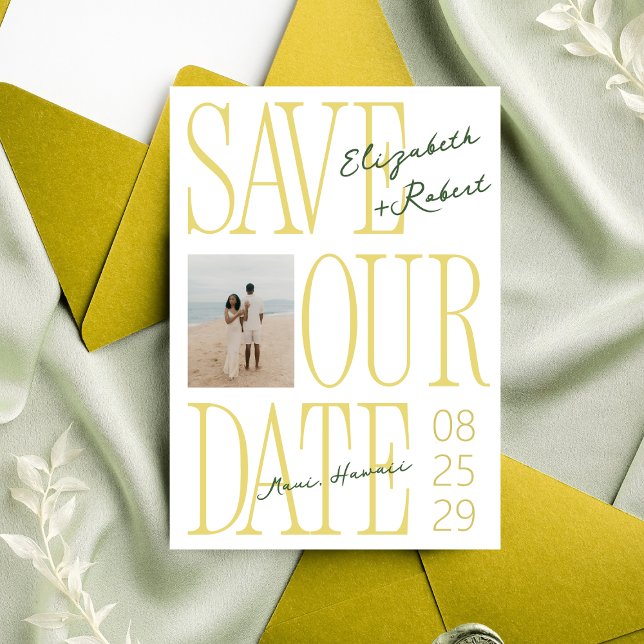 Save The Date Citrus Yellow & Green Typography Stylish Wedding (Créateur téléchargé)