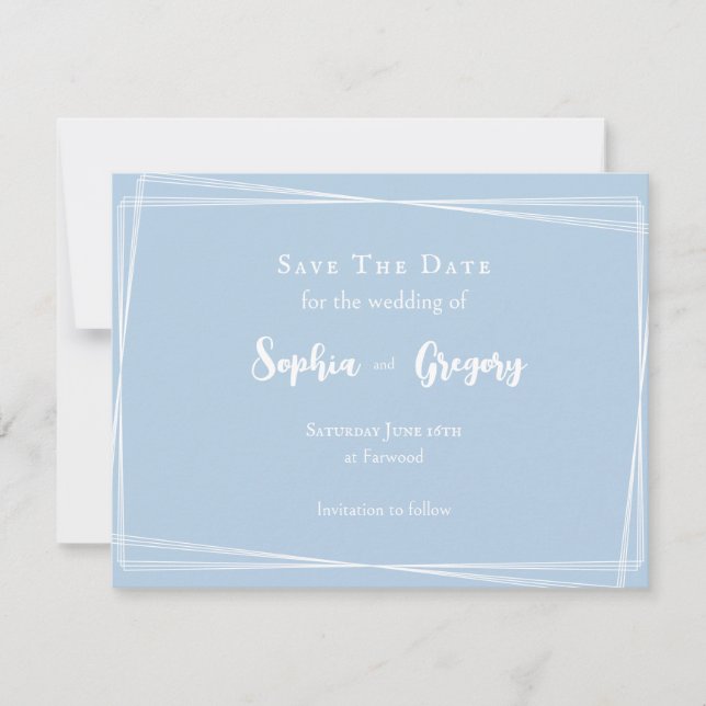 Save The Date Clair Bleu élégant Script Mariage élégant (Devant)
