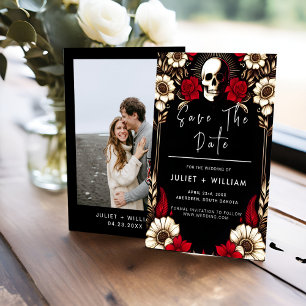 Save The Date Claret épais Ruby Coeur Rouge Noir Mariage