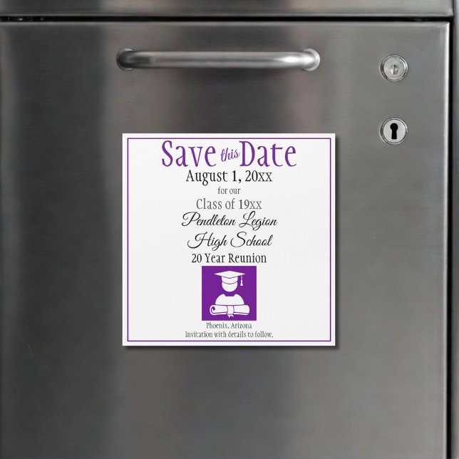 Save The Date Class Reunion Purple Black Magnet (custom purple and white class reunion save the date magnet)