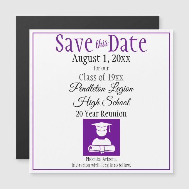 Save The Date Class Reunion Purple Black Magnet (Front/Back)